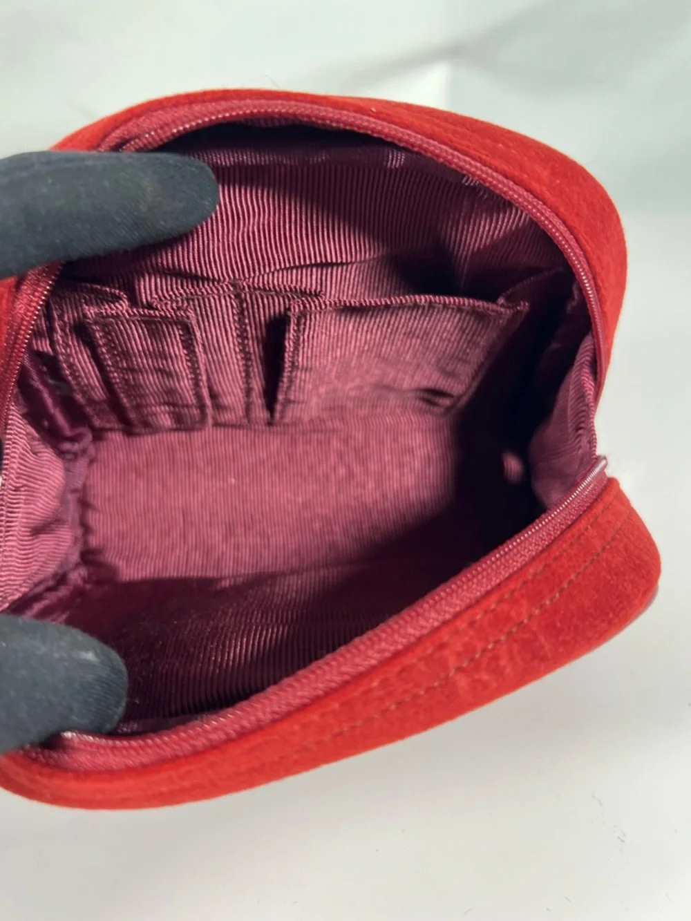 7520: Vintage Nina Ricci Red Velvet Monogram Cosmetic Pouch